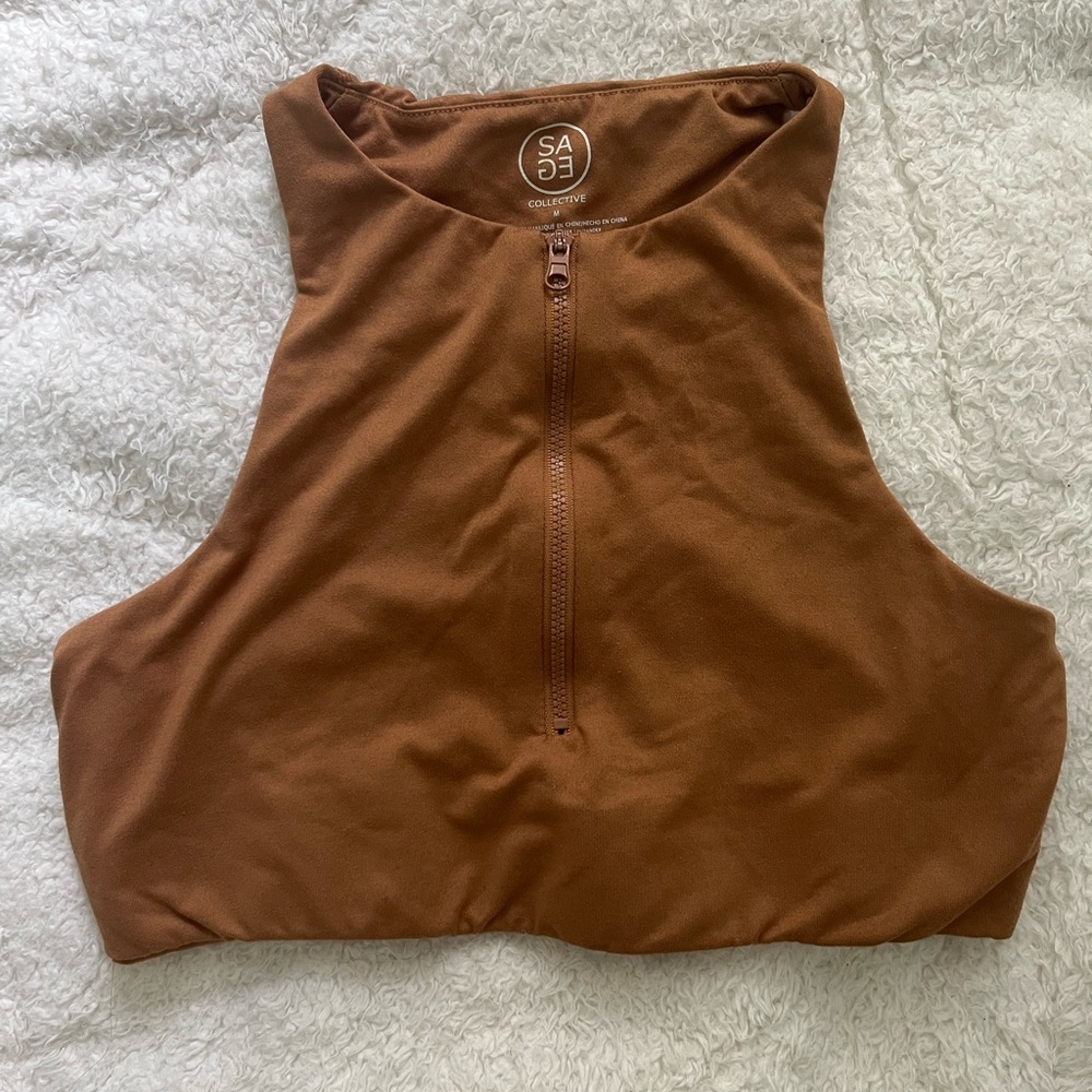 Brown Crop Fitted sports bra